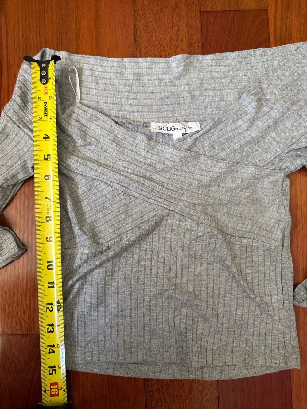 BCBGeneration Gray Ribbed Off-Shoulder Top - Picture 10 of 10